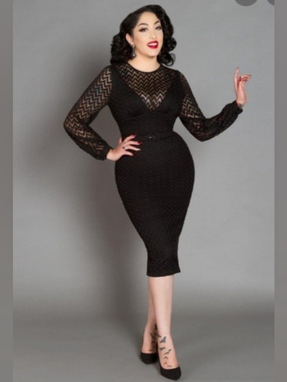 Pinup Couture Laura Byrnes 2016 Lisa Chevron Black Wiggle Dress, Size XL EUC